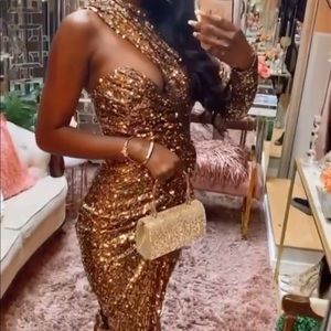 Brand New Ellae Lisque Ellaelisque sequin dress Style and Grace gold brown M